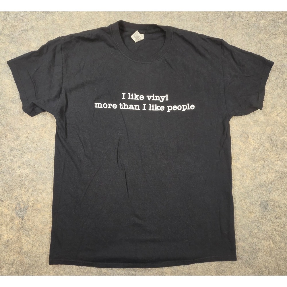 Music I Like Vinyl More Than I Like People Double Sided Black Graphic T-Shirt L